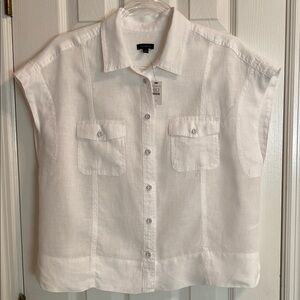 TALBOTS SIZE SMALL EXTENDED SHOULDER LINEN SHORT SHIRT - NWT FROM THIS SEASON